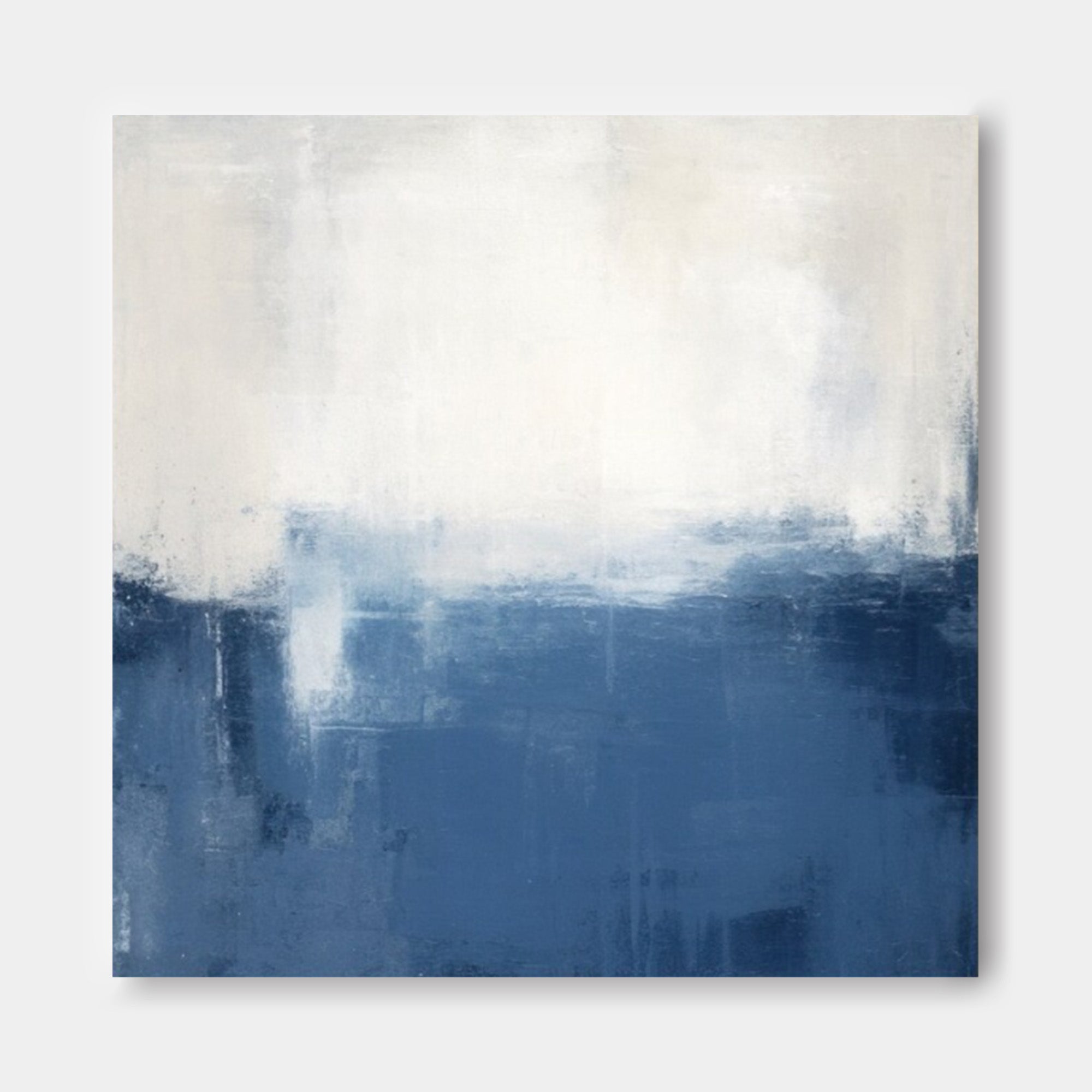 Blue and White Abstract Oil Painting â€?Soft Gradient Wall Art