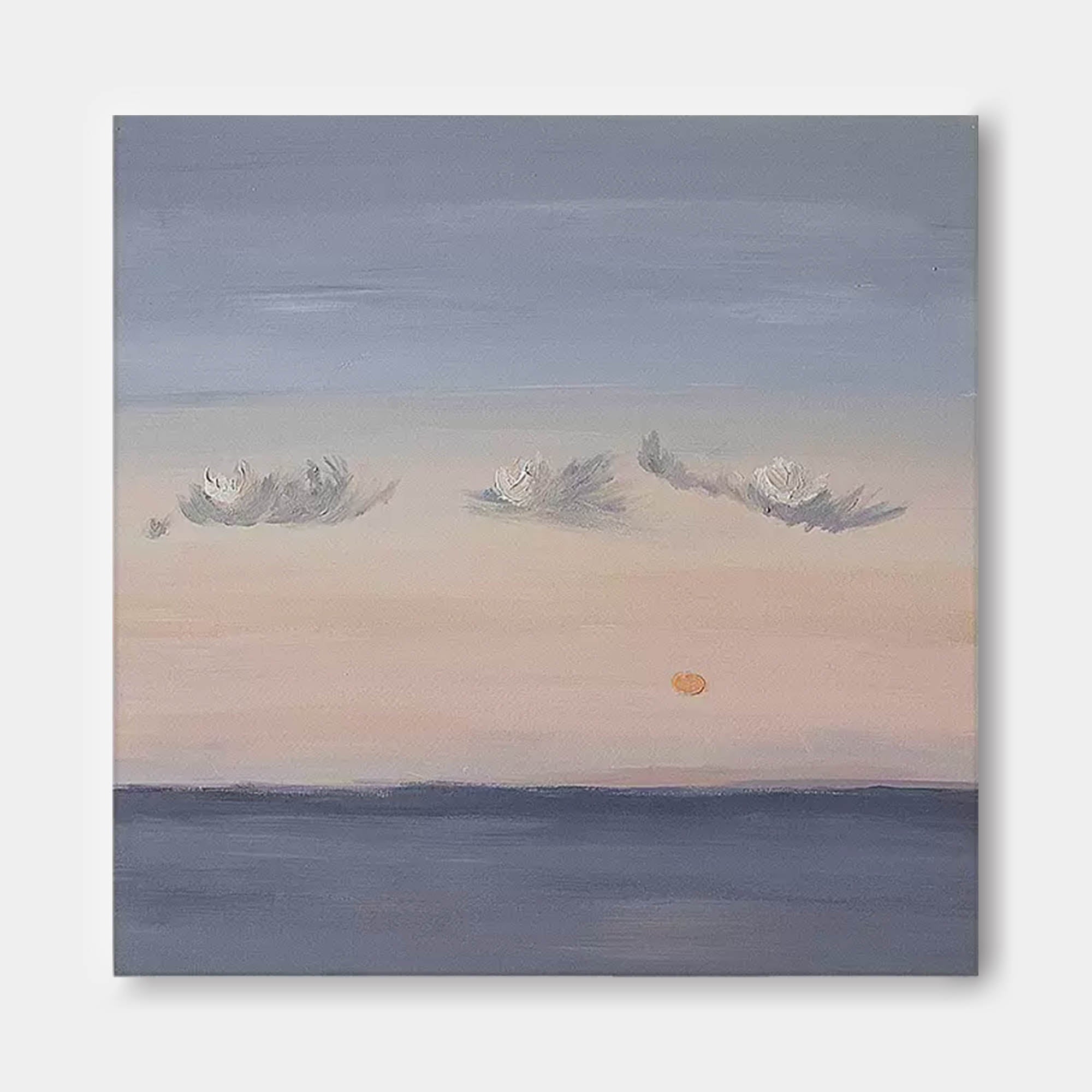 Calm Horizon Sunset Painting – Dreamy Sky and Sea Wall Art