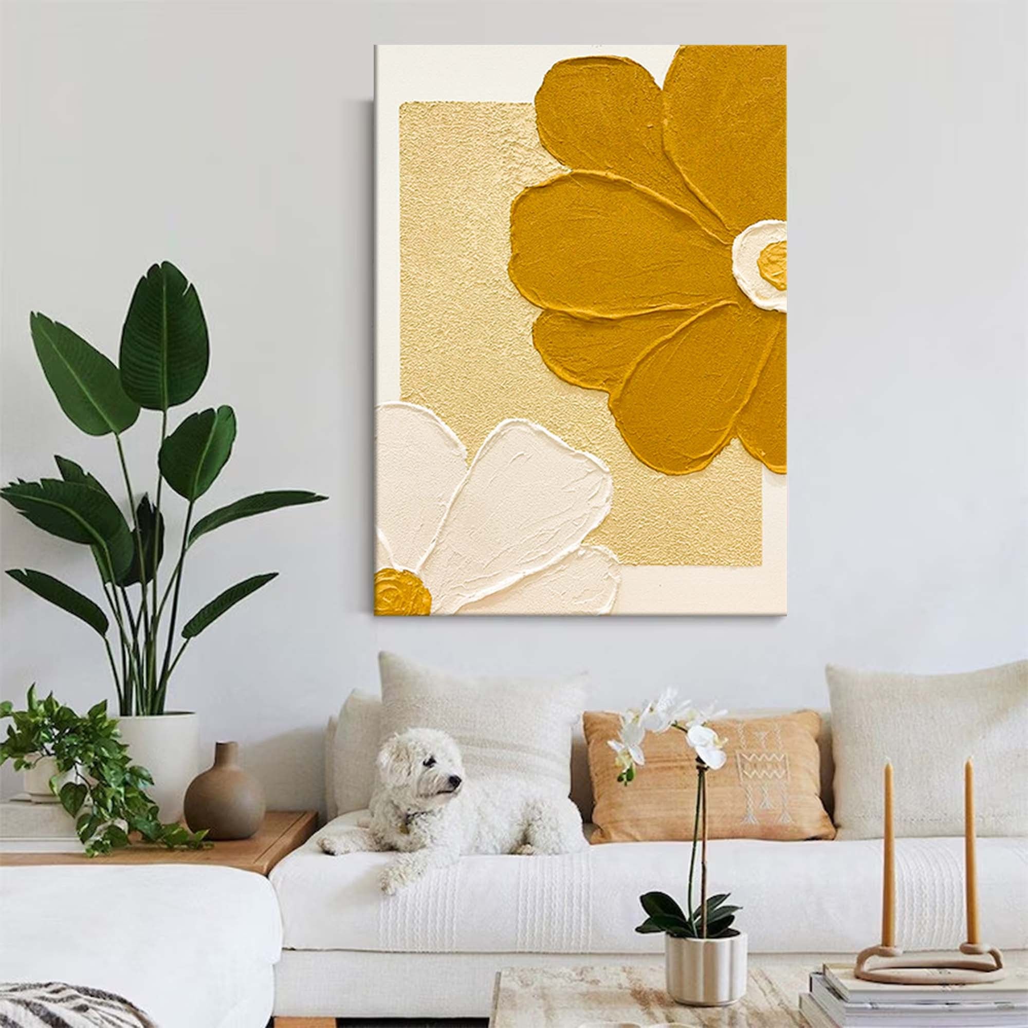 Golden and White Floral Relief Art