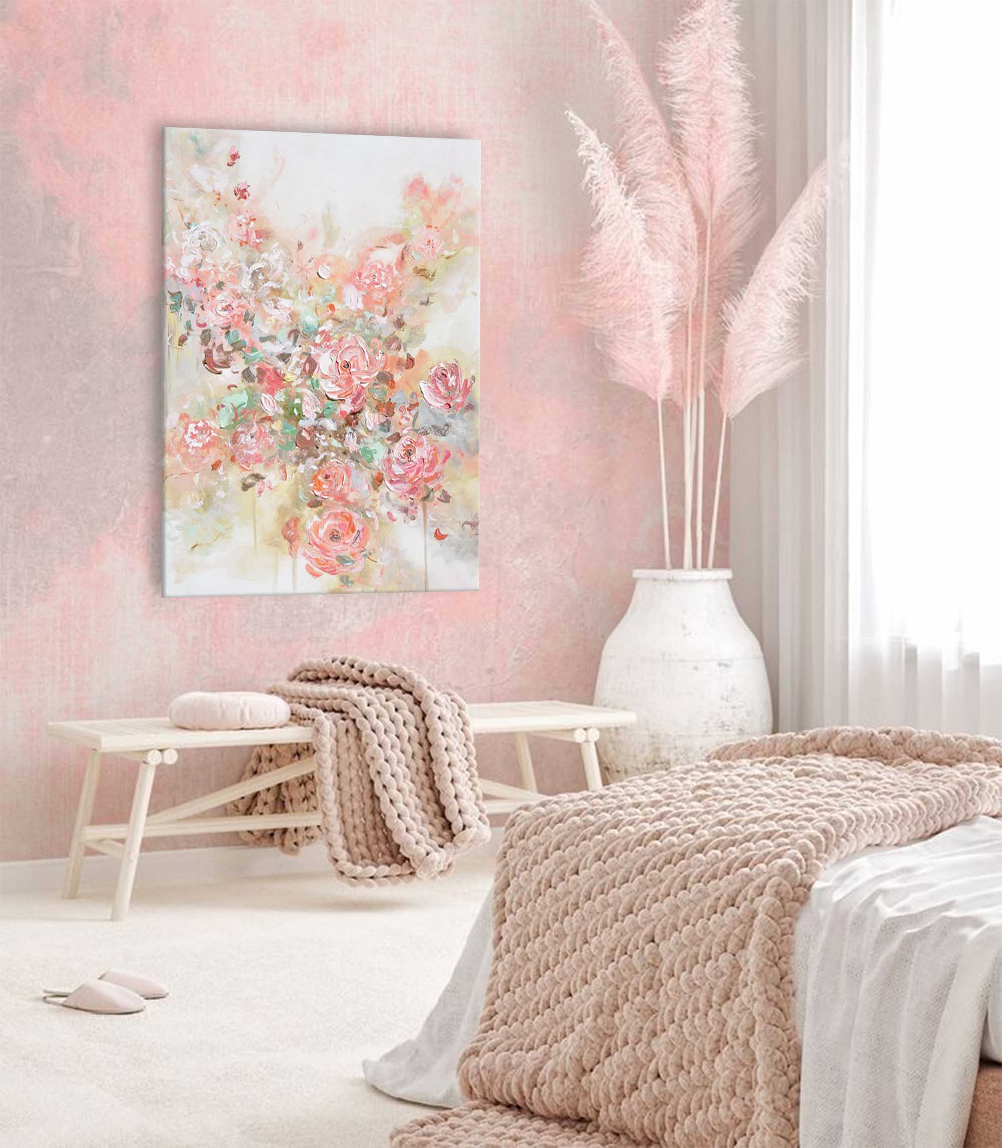 Elegant Blush Floral Abstract Canvas Art