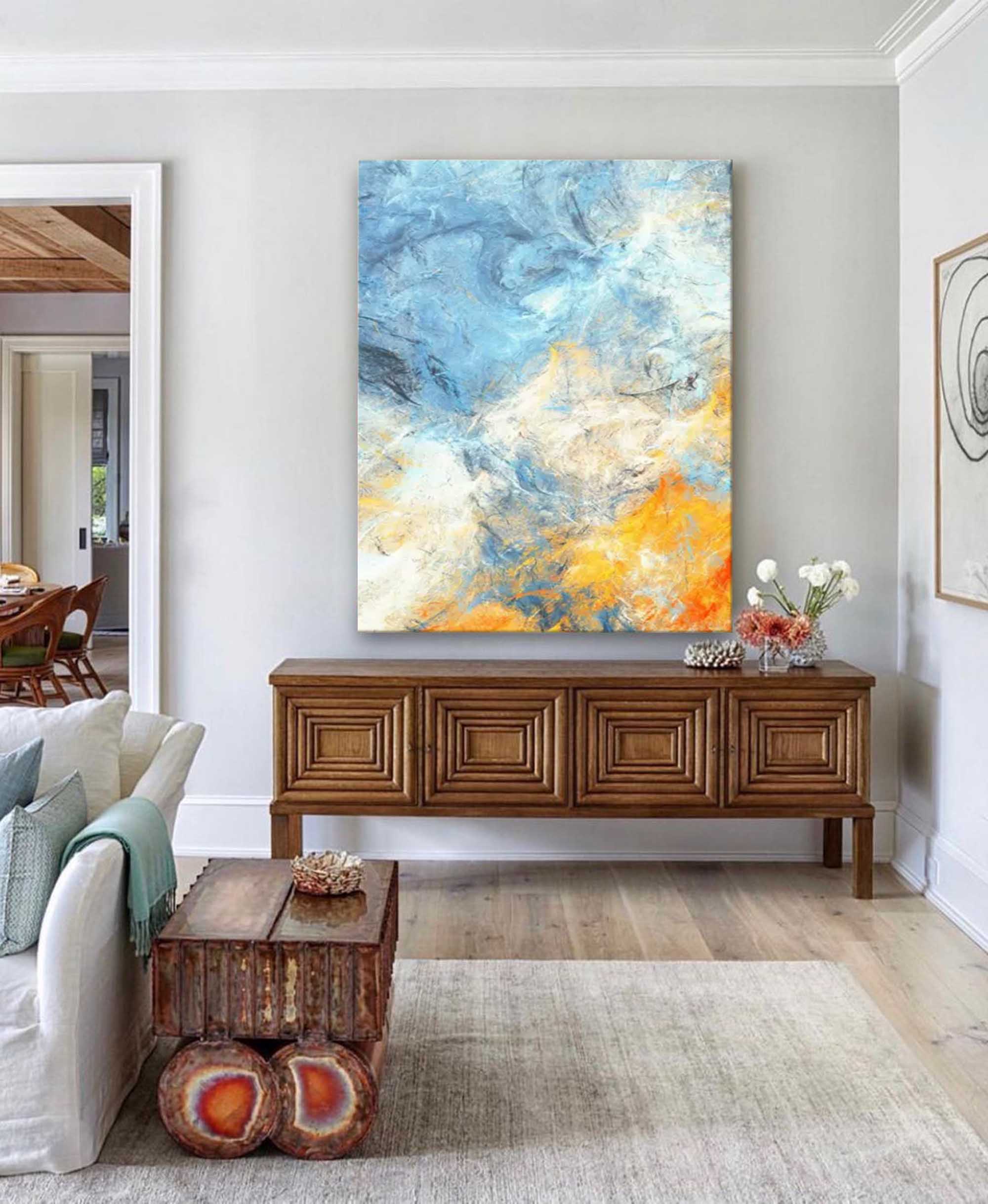 Blue and Orange Abstract Canvas Art