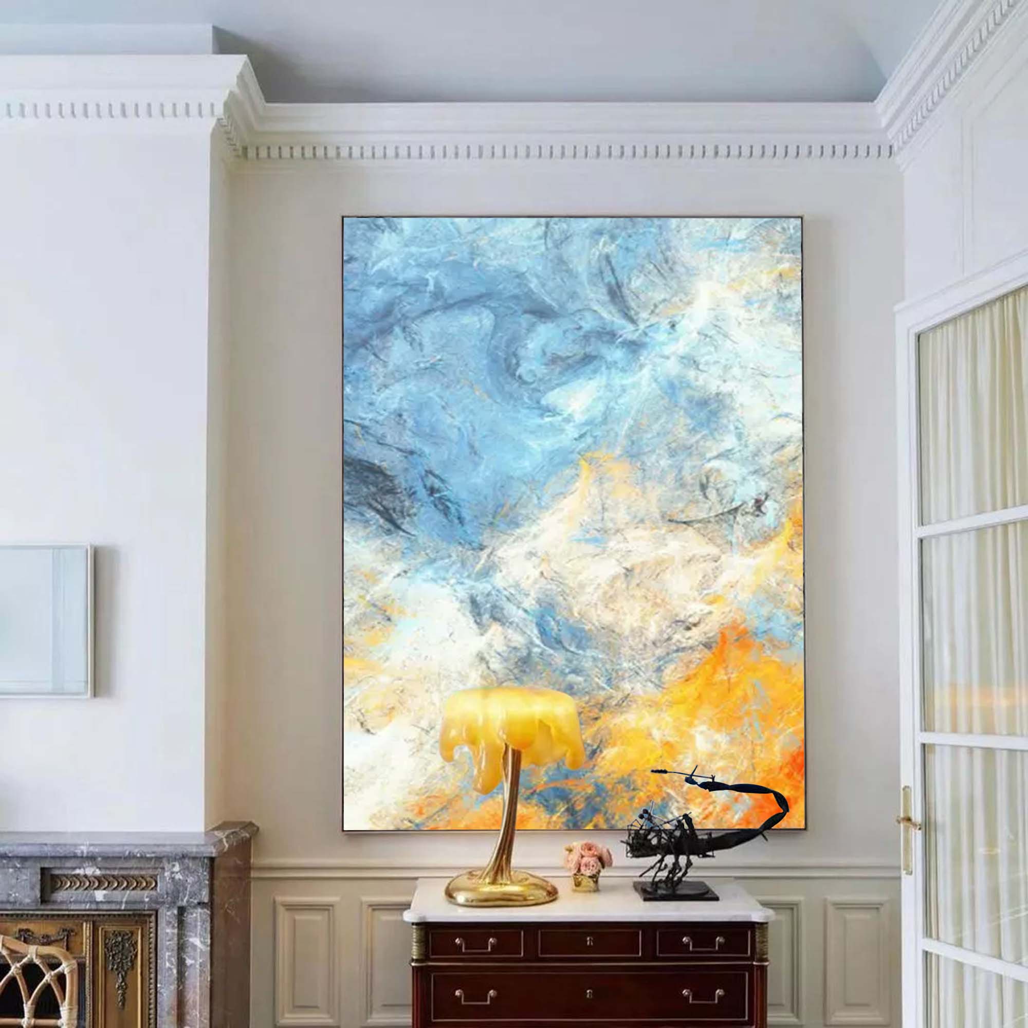 Blue and Orange Abstract Canvas Art